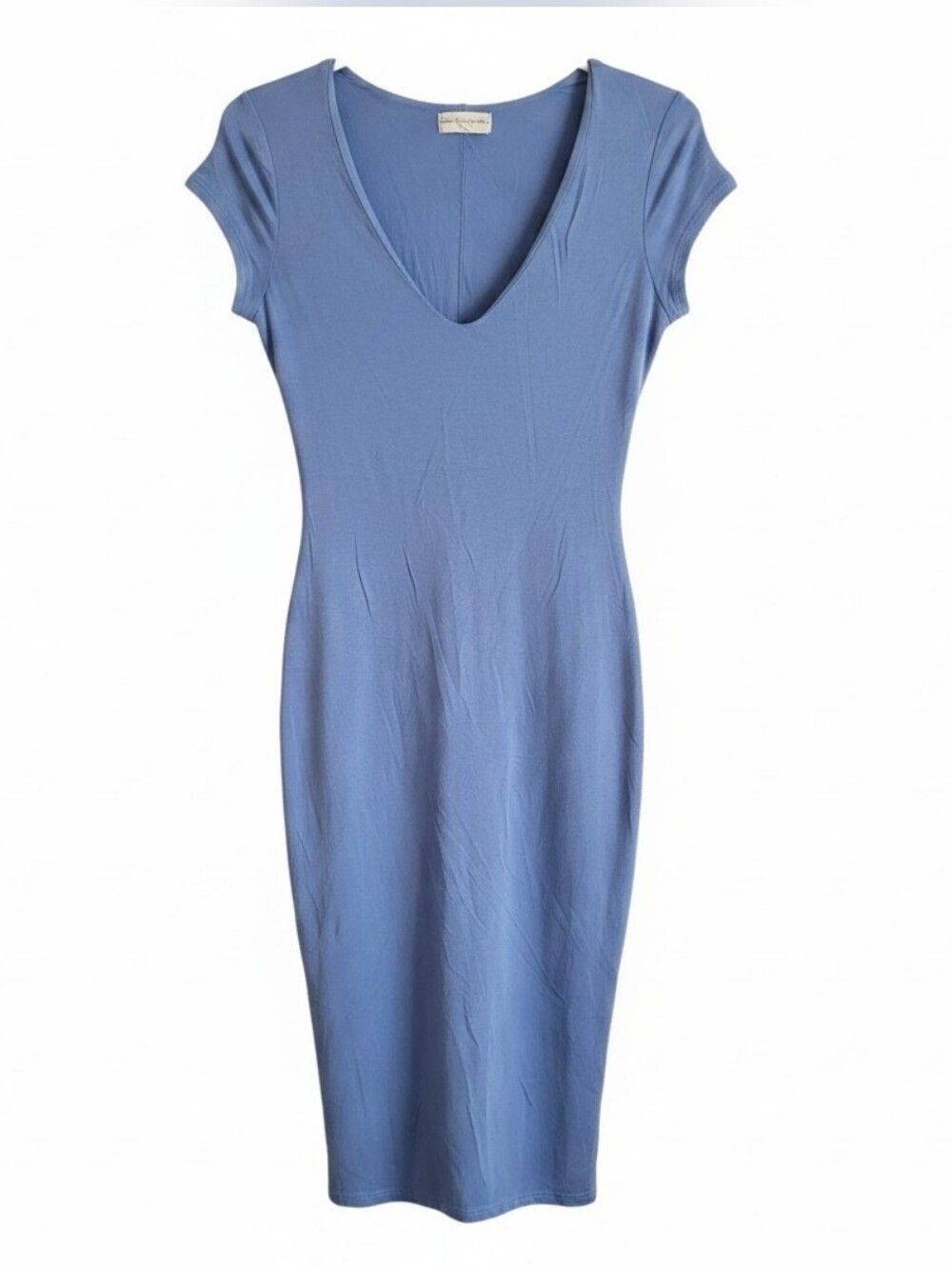 See You Monday Slate Blue V-Neck Midi Dress In X-Small (Fully Lined)
